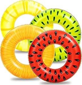 Sloosh 4 Pack Inflatable Pool Floats Fruit Tube Rings;  Fruit Pool Tubes;  Pool Floaties Toys;  Beach Swimming Party Toys for Kids and Adults