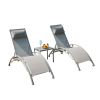 Pool Lounge Chairs Set of 3, Adjustable Aluminum Outdoor Chaise Lounge Chairs with Metal Side Table, All Weather for Deck Lawn Poolside Backyard (Grey