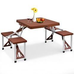 Outdoor Foldable Aluminum Picnic Table with Bench Seats