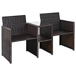 Patio Rattan Conversation Cushioned Seat Sofa Set