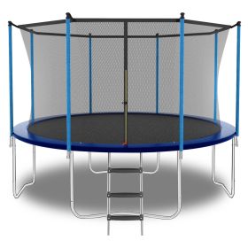 8ft Blue Outdoor Toddler Trampoline with Enclosure Safety Net Jumping Fun Trampoline, heavy-duty jump pads, spring-loaded for children and adults