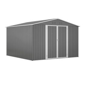 10 x 10 FT Outdoor Storage Shed, Large Metal Tool Sheds with Updated Frame Structure and Lockable Doors, Garden Shed for Backyard Garden Patio Lawn