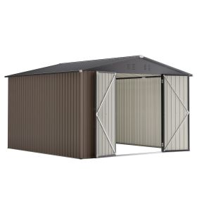 10' x 10' Metal Storage Shed for Ourdoor, Steel Yard Shed with Design of Lockable Doors, Utility and Tool Storage for Garden, Backyard, Patio