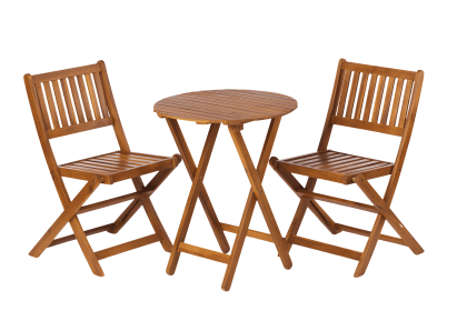 3-Piece Acacia Wood Bistro Set, Wooden Folding Patio Furniture for Garden Backyard Balcony Porch w/ 1 Coffee Table and 2 Foldable Chairs, Light B