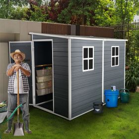 8x4ft Outdoor Resin Garden Shed with Floor and 2 Windows, Plastic Patio Outdoor Storage Shed with Lockable Door for Garden Tools, Bicycles, Trash