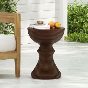 16" Ribbed Brown Concrete Outdoor Side Table with Hourglass Design ‚Äì Weather-Resistant Accent for Patio, Garden, or Balcony