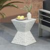 14.75" White Terrazzo Finish Prismatic Symmetry Concrete Outdoor Side Table with Prismatic Design ‚Äì Weather-Resistant Accent for Patio, Garden