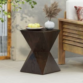 14.25" Natural Wood Grain Finish Prismatic Symmetry Concrete Outdoor Side Table with Symmetric Design ‚Äì Weather-Resistant Accent for Patio, Garden