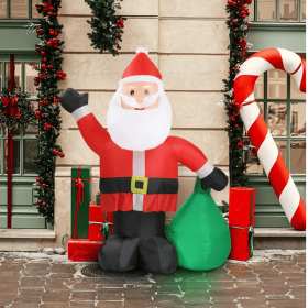 6 FT Lighted Christmas Inflatable Decoration, Inflatable Santa Claus With Large Gift Bag