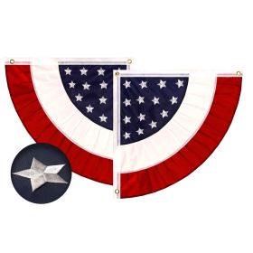 USA Pleated Fan Flag Star 1.5x1.5FT Center Quarter Circle Embroidered Polyester Stars and Stripes