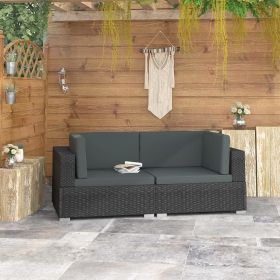 2 Piece Garden Sofa Set with Cushions Poly Rattan Black