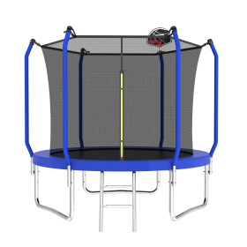 8FT Trampoline with Basketball Hoop, ASTM Approved Reinforced Type Outdoor Trampoline with Enclosure Net