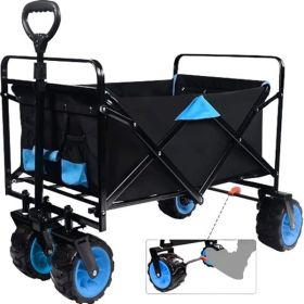 Collapsible Heavy Duty Beach Wagon Cart Outdoor Folding Utility Camping Garden Beach Cart with Universal Wheels Adjustable Handle Shopping (black