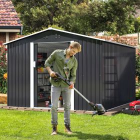 9.1' x 10.5' Outdoor Metal Storage Shed, Garden Tool Shed Storage House with Double Sliding Doors and 4 Vents for Backyard, Patio, Lawn, dark gre