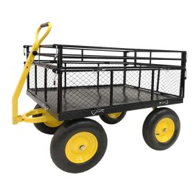 Heavy Duty Steel Garden Cart with Removable Mesh Sides to Convert into Flatbed, Utility Metal Wagon with 2-in-1 Handle and 16 in Tires