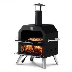 Outdoor Pizza Oven Wood Fired 2-Layer Pizza Ovens Outside Pizza Maker with Stone, Removable Cooking Rack for Camping Backyard BBQ