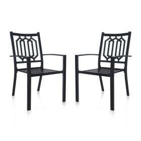 MEOOEM Patio Dining Chairs Set of 2 Outdoor Metal Stackable Arm Chairs for Backyard Garden Backyard Deck, Black