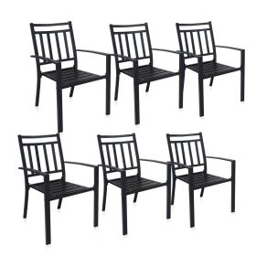 MEOOEM Stackable Patio Dining Chairs Set of 6 Outdoor Metal Patio Bistro Chairs with Armrest - Supports 300 LBS for Garden Poolside Backyard Clas