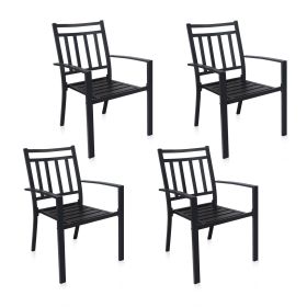 MEOOEM Stackable Patio Dining Chairs Set of 4 Outdoor Metal Patio Bistro Chairs with Armrest - Supports 300 LBS for Garden Poolside Backyard Clas