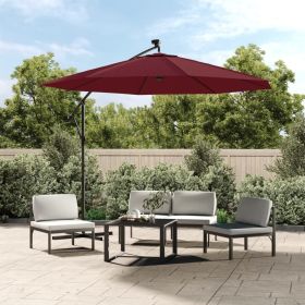 Cantilever Garden Parasol with LED Lights and Steel Pole Wine Red