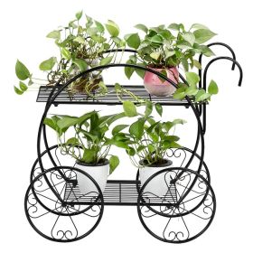 Paint With Handle Cart Shape 2 Layer Plant Stand Black