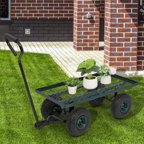 86*46*97cm Garden Iron Wood Four Wheel Square Garden Wagon Green RT