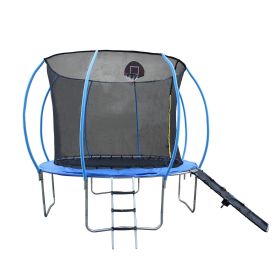 12FT Trampoline with Enclosure - Recreational Trampolines with Ladder and Anti Rust Coating, Pumpkin-shaped Trampoline with Slide and Basket Boar