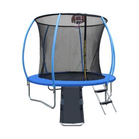 8FT Trampoline with Enclosure - Recreational Trampolines with Ladder and Anti Rust Coating, Pumpkin-shaped Trampoline with Slide and Basket Board