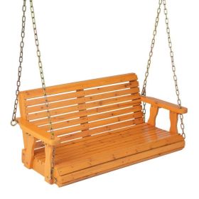 2-Person Wooden Porch Swing with Hanging Chains for Garden Yard