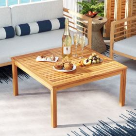 35.5 Inches Patio Solid Acacia Wood Coffee Table Side Table