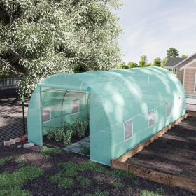 Outsunny 20' x 10' x 7' Walk-In Tunnel Greenhouse, Garden Warm House, Large Hot House Kit with 8 Roll-up Windows & Roll Up Door, Steel Frame, Gre