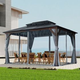 10' x 13' Hardtop Wood Gazebo for Patios, Outdoor Framed Gazebo with Polycarbonate Double Roof Canopy