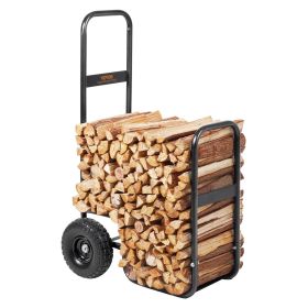 VEVOR Firewood Log Cart, 250 lbs Capacity, Outdoor and Indoor Wood Rack Storage Mover with PU Wheels & Waterproof Cloth, Heavy Duty Steel Dolly H