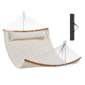 VEVOR Double Quilted Fabric Hammock, 12 FT Double Hammock with Curved Spreader Bars