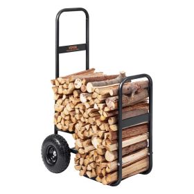 VEVOR Firewood Log Cart, 250 lbs Load Capacity, Outdoor and Indoor Wood Rack Storage Mover with Pneumatic Rubber Wheels, Heavy Duty Steel Dolly H