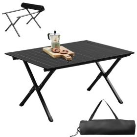 Folding Camping Table Portable Picnic Table, Lightweight Roll up Side Table Outdoor Camp Table for Travel Hiking Backyard BBQ Party, 34x24 in, Black