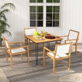 Stackable Outdoor Dining Chair Set of 2 with Acacia Wood Frame