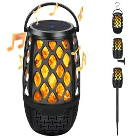 4 In 1 Wireless 5.3 Outdoor Speaker IPX5 Waterproof Patio Speaker LED Flame Speaker with 3 Flame Light Modes Hook Stake Wall Mount Holder Sync Up to 1