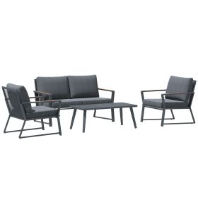 4 Piece Patio Furniture Set, Aluminum Conversation Set, Outdoor Garden Sofa Set with Armchairs, Loveseat, Center Coffee Table and Cushions, Dark