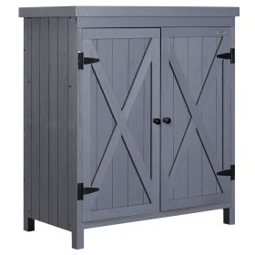 Garden Storage Cabinet, Outdoor Tool Shed with Galvanized Top and Two Shelves for Yard Tools or Pool Accessories, Grey