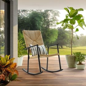 Ventura Outdoor Adult Steel Rocking Chair, Natural Rush Weave