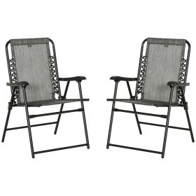 Outsunny Set of 2 Patio Folding Chairs, Outdoor Bungee Sling Chairs w/ Armrests, Portable Lawn Chairs for Camping, Garden, Pool, Beach, Backyard,