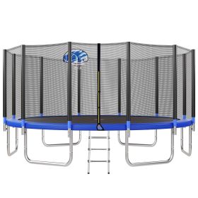 16FT Trampoline for Kids with Safety Enclosure Net, Basketball Hoop and Ladder, Easy Assembly Round Outdoor Recreational Trampoline