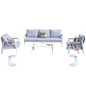 6-Piece Patio Aluminum Sofa Set with Rectangular Firepit Table & Side Table