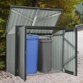 Garbage Bin Shed Stores 2 Trash Cans Metal Outdoor Bin Shed for Garbage Storage,Stainless Galvanized Steel, Bin Shed for Garden Yard Lawn, Black