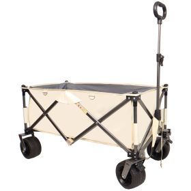 Folding Wagon, Heavy Duty Utility Beach Wagon Cart for Sand with Big Wheels, Adjustable Handle&Drink Holders for Shopping, Camping,Garden and Out