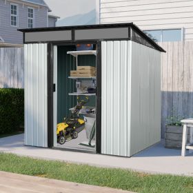 6ft x 5ft Outdoor Metal Storage Shed with Lockable Sliding Doors and Transparent plate for Garden, Lawn ( White and Black )