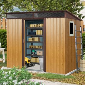 8 ft x 6 ft Outdoor Metal Storage Shed with Window and Transparent plate for Garden, Lawn (Coffee)