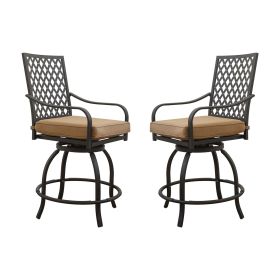 Outdoor Living Swivels Bar Stools, Outdoor Bistro Set for Garden Balcony Backyard Deck, High Bar Chairs with Seat Cushion,Khaki(2 Chairs)