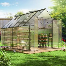 6x12 Outdoor Greenhouse - Walk-in Heavy Duty Storage Shed with Adjustable Vent Window&Lockable Hinged Door,Polycarbonate Greenhouses for Garden P